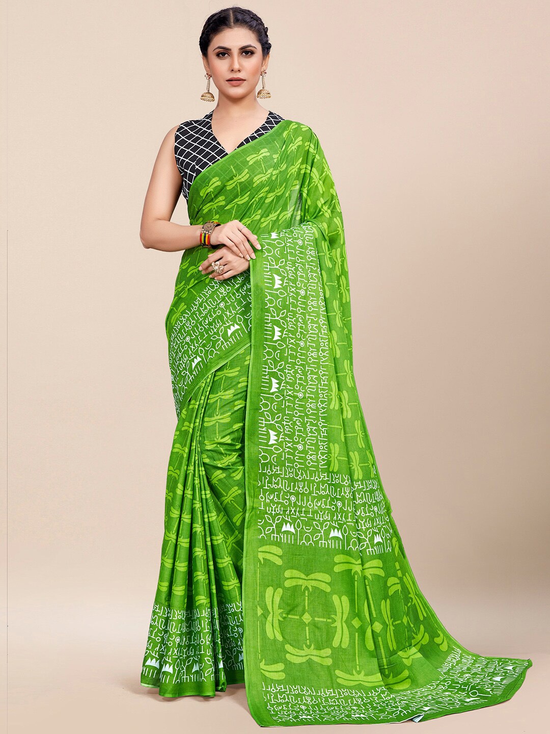 

KALINI Pure Cotton Bagh Saree, Green