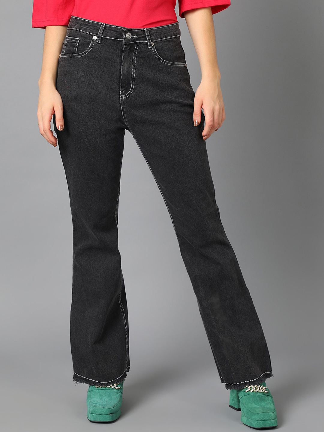 

Kotty Women Jean Bootcut High-Rise Cotton Stretchable Jeans, Grey