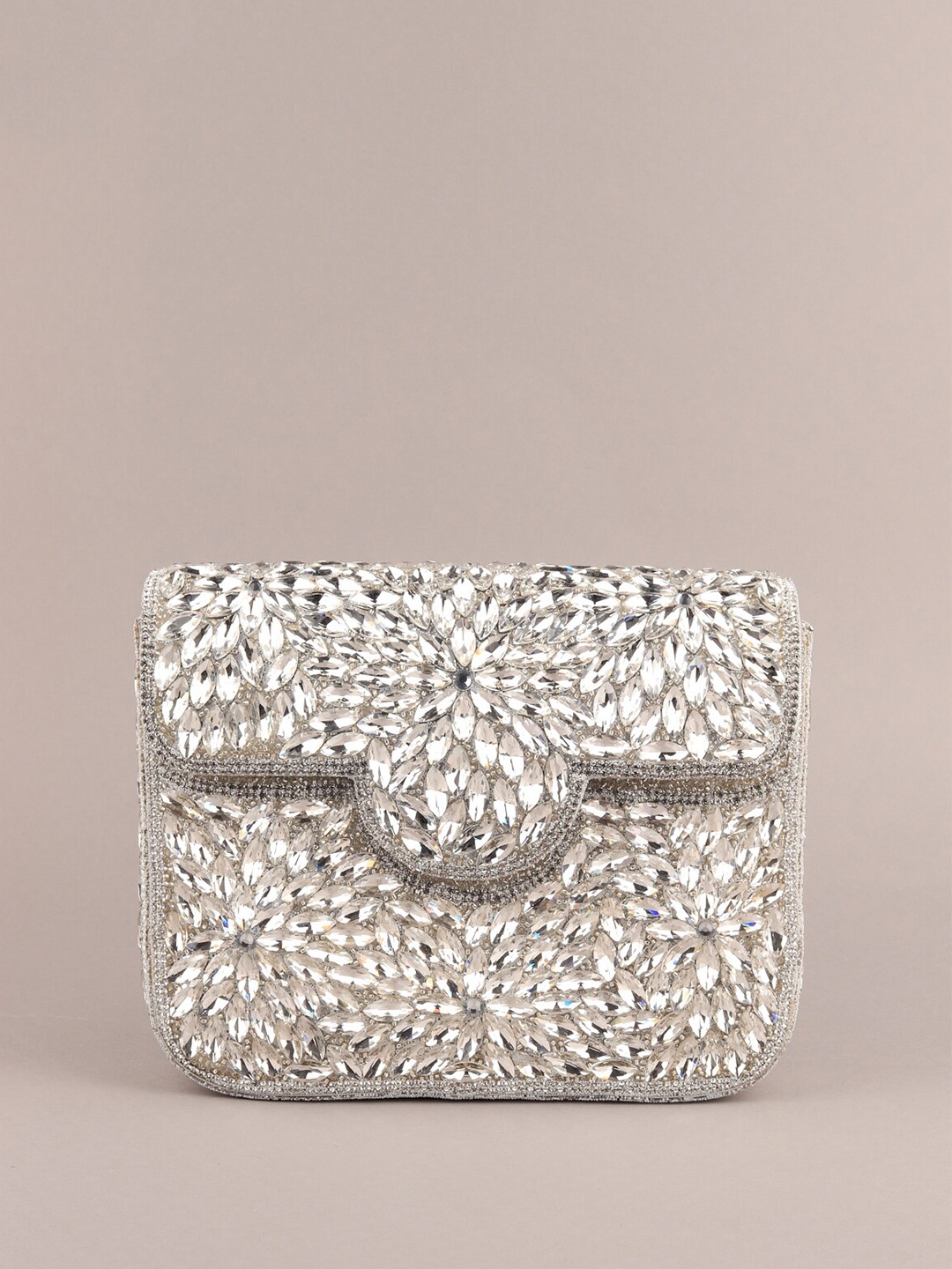 

ODETTE Embellished Envelope Clutch, Silver