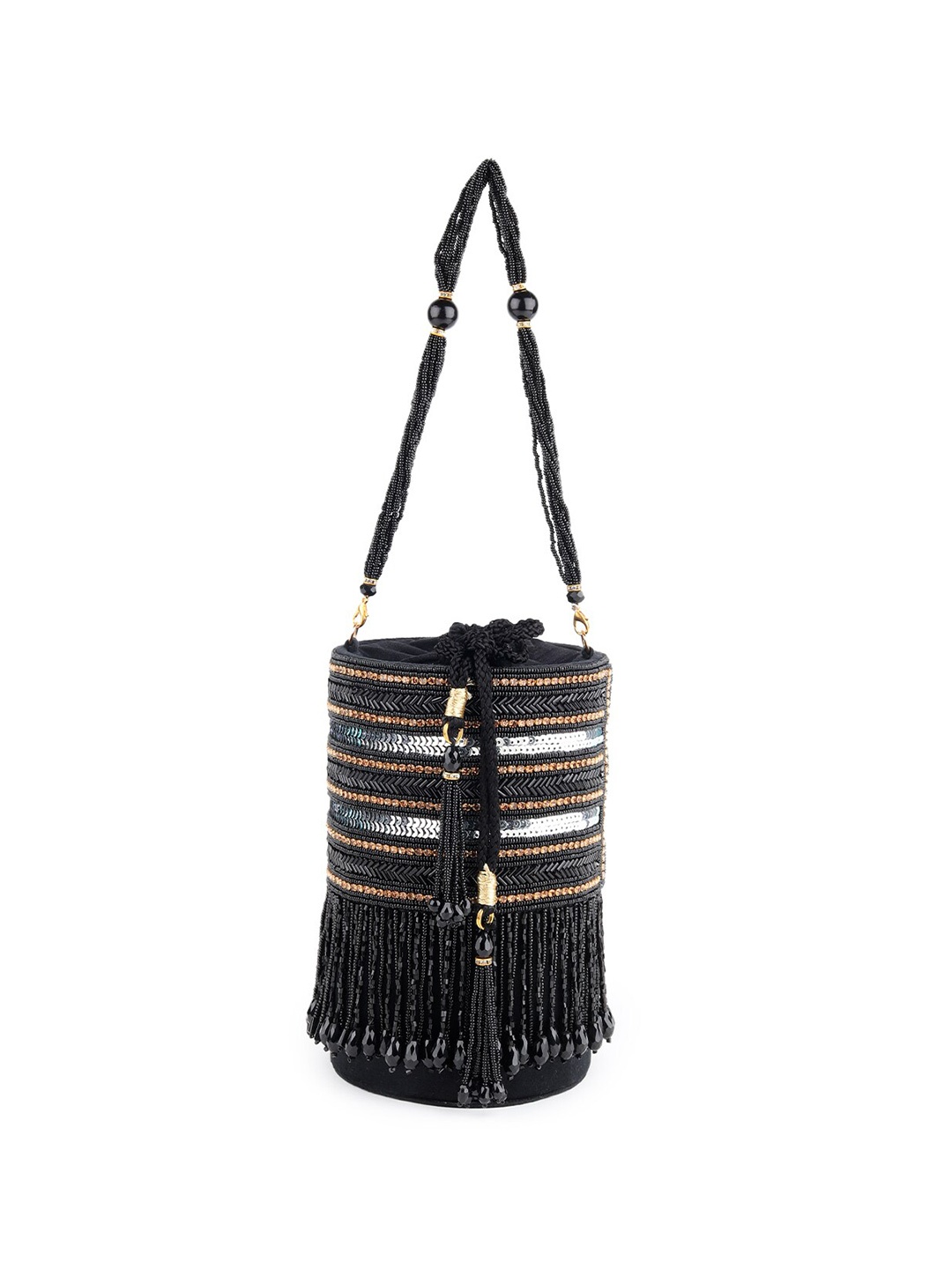 

ODETTE Embellished Potli Clutch, Black