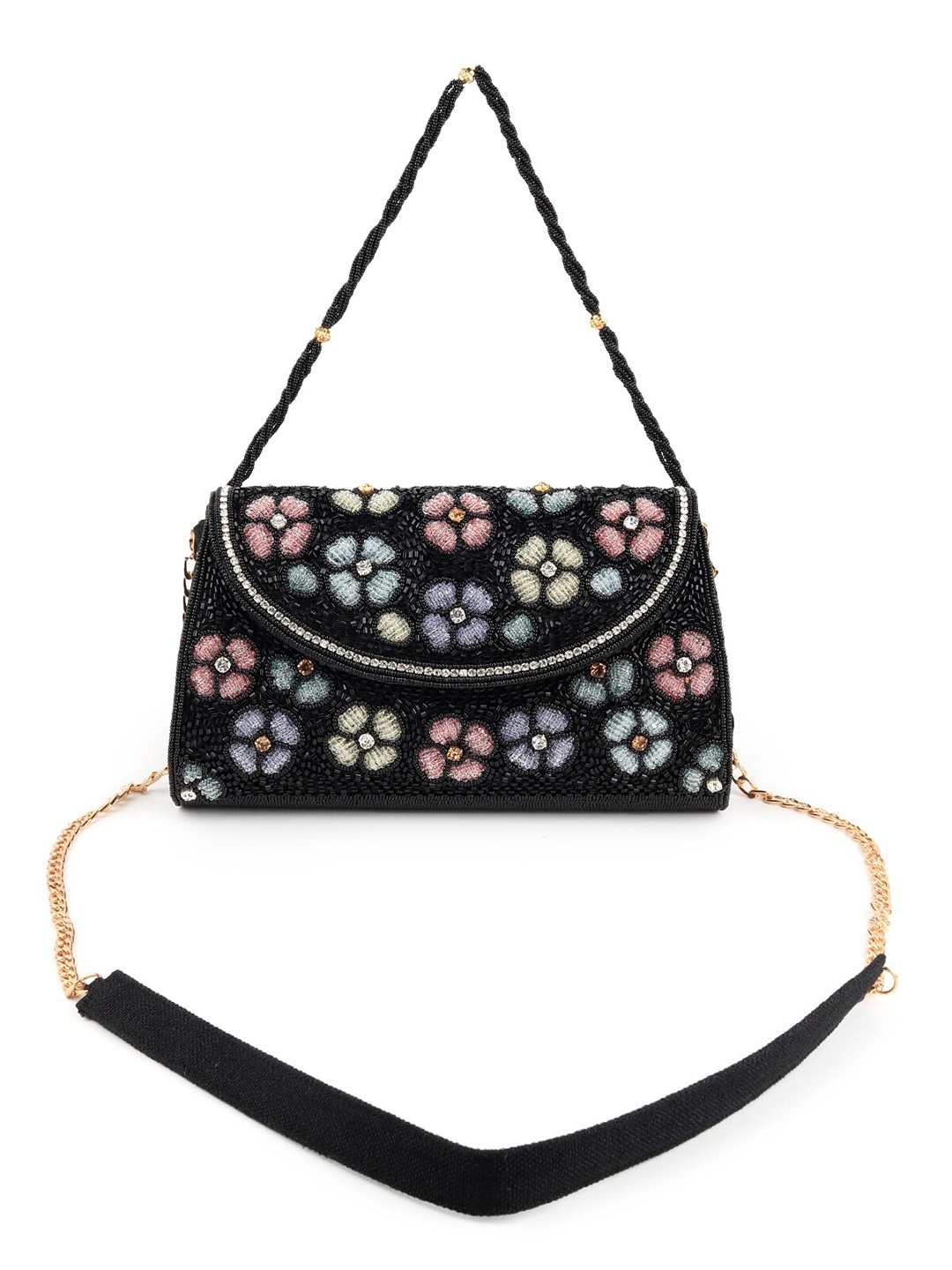 

ODETTE Embellished Envelope Clutch, Black