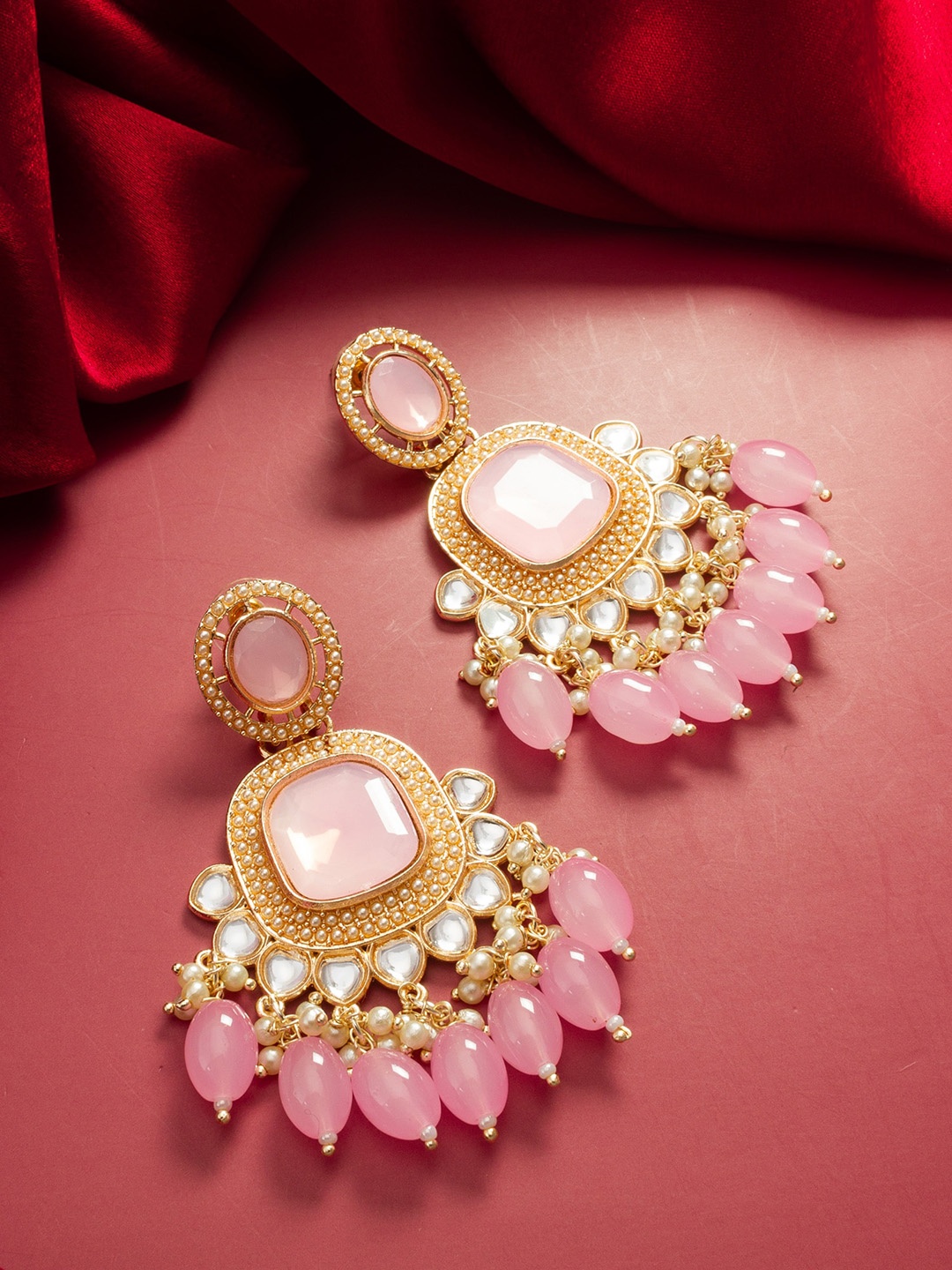 aadita Gold-Plated Kundan-Studded & Pearl Beaded Chandbalis