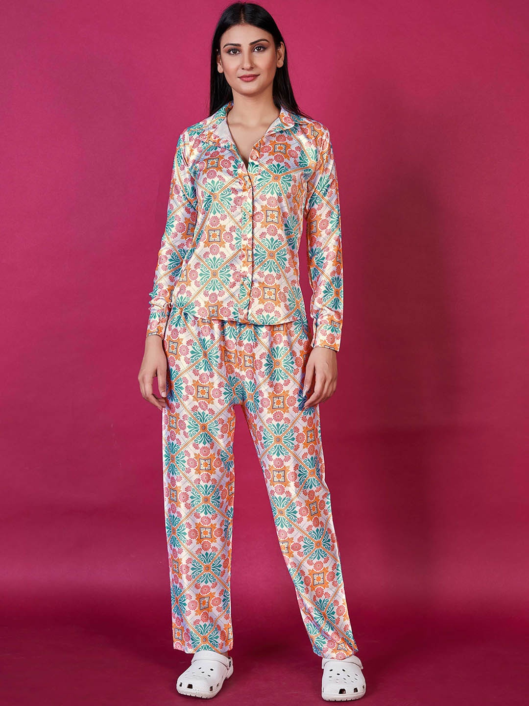 

Panzora Printed Shirt With Trouser Co-Ords, Pink