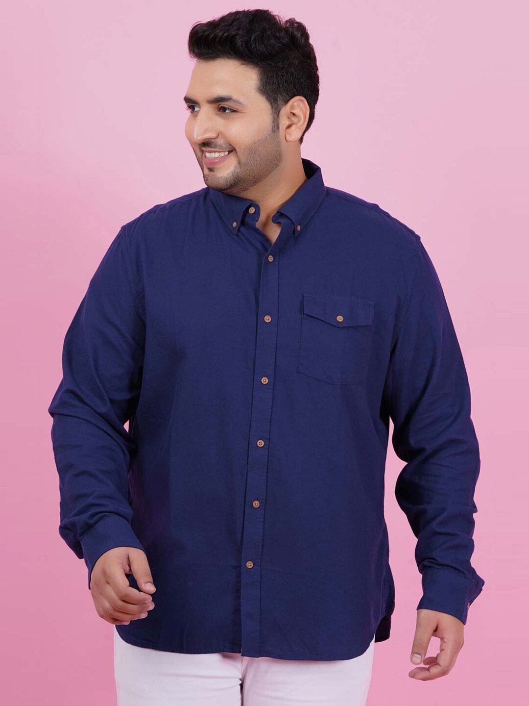 

LastInch Plus Size Classic Button-Down Collar Cotton Casual Shirt, Navy blue