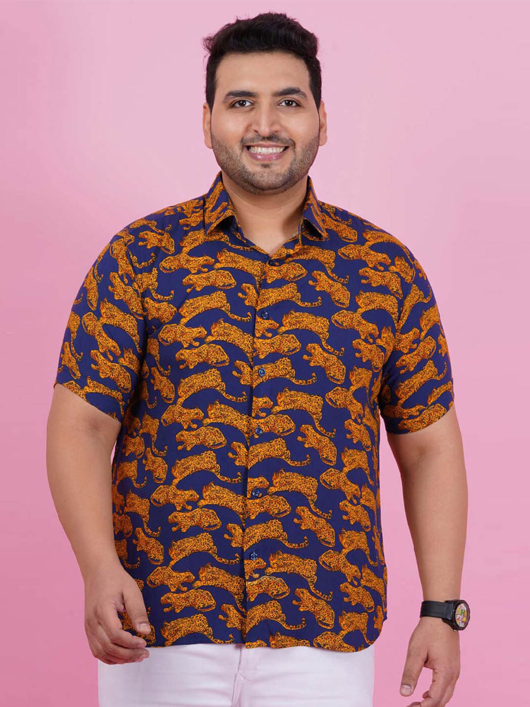 

LastInch Plus Size Classic Graphic Printed Casual Shirt, Blue