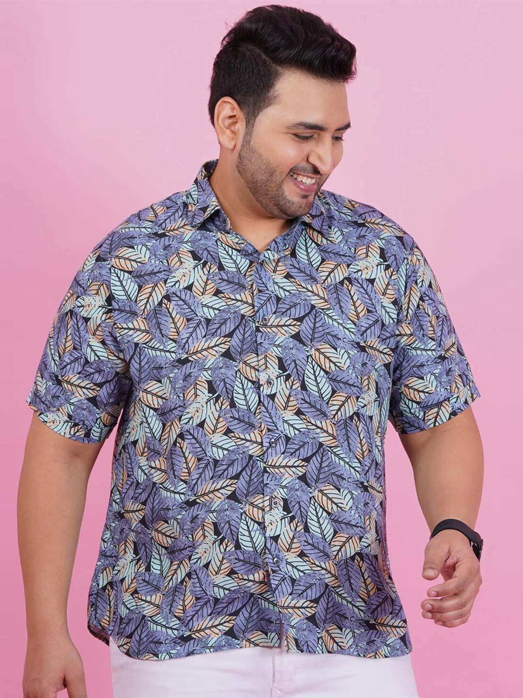 

LastInch Plus Size Classic Floral Printed Casual Shirt, Blue
