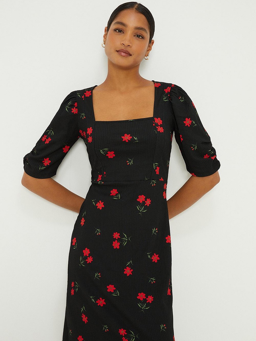 

DOROTHY PERKINS Floral Print A-Line Midi Dress, Black