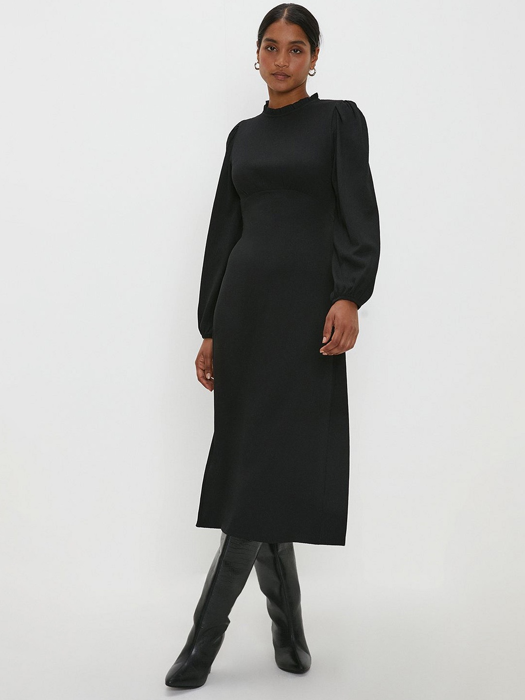 

DOROTHY PERKINS Puff Sleeve Empire Midi Dress, Black