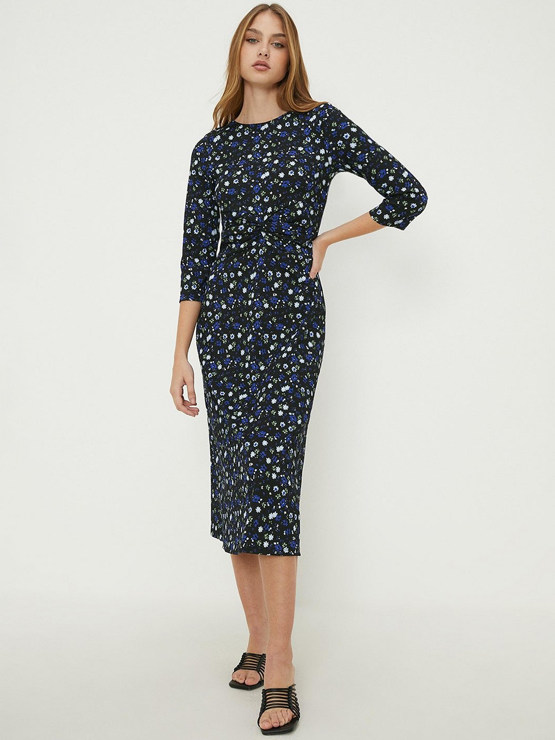 

DOROTHY PERKINS Floral Print A-Line Midi Dress, Black
