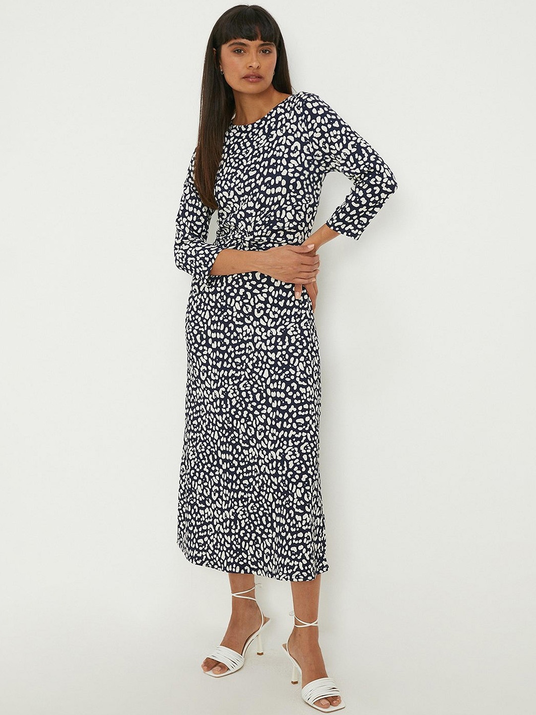

DOROTHY PERKINS Animal Print Twisted A-Line Midi Dress, Navy blue