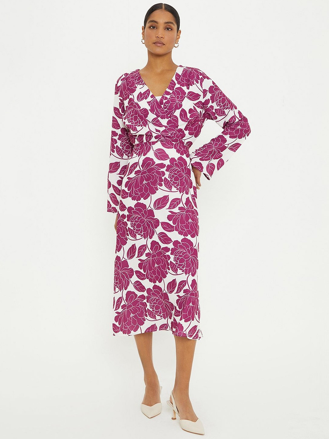 

DOROTHY PERKINS Floral Print Wrap Midi Dress, Magenta