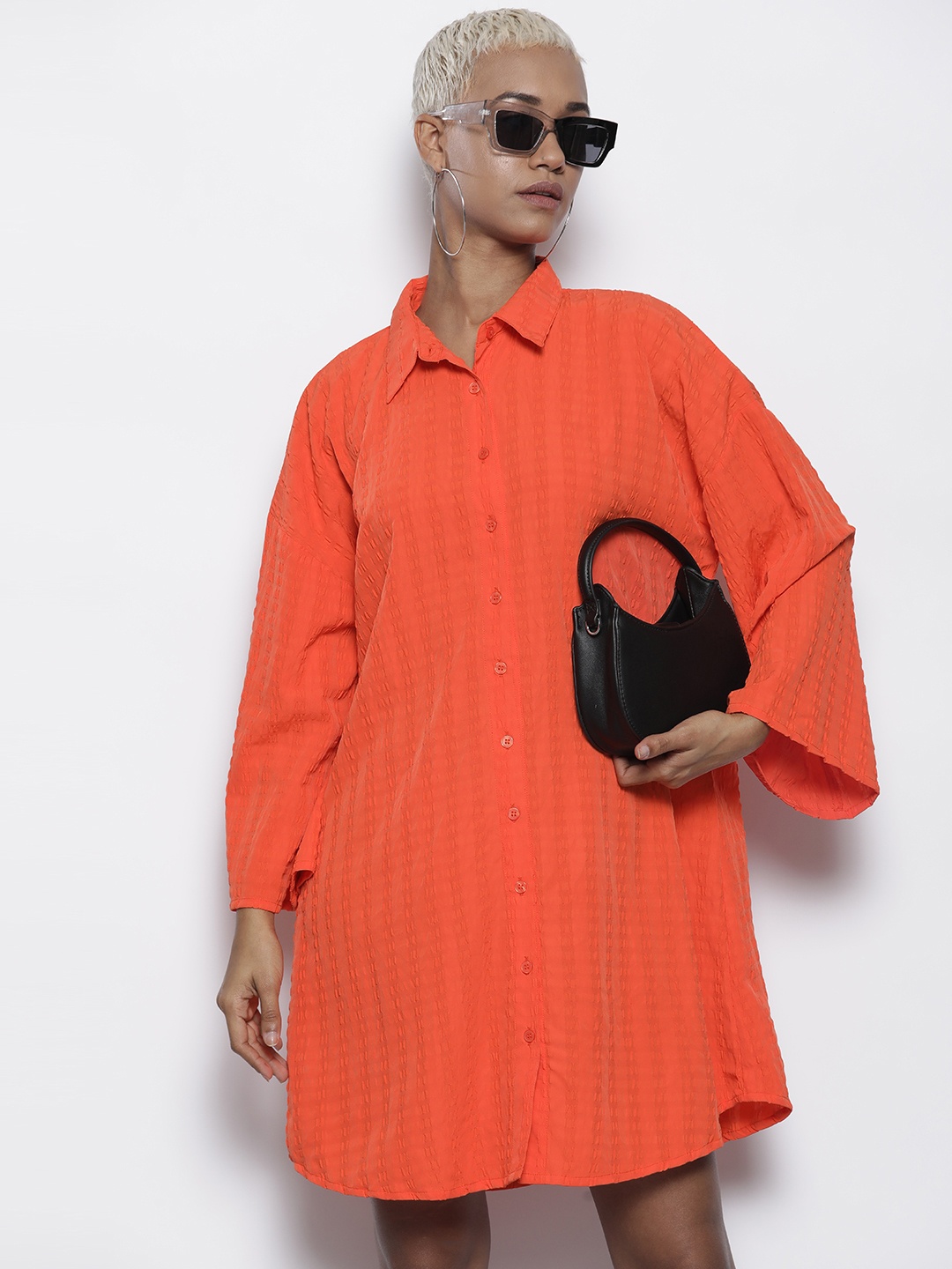 

Boohoo Textured Oversized Shirt Dress, Orange