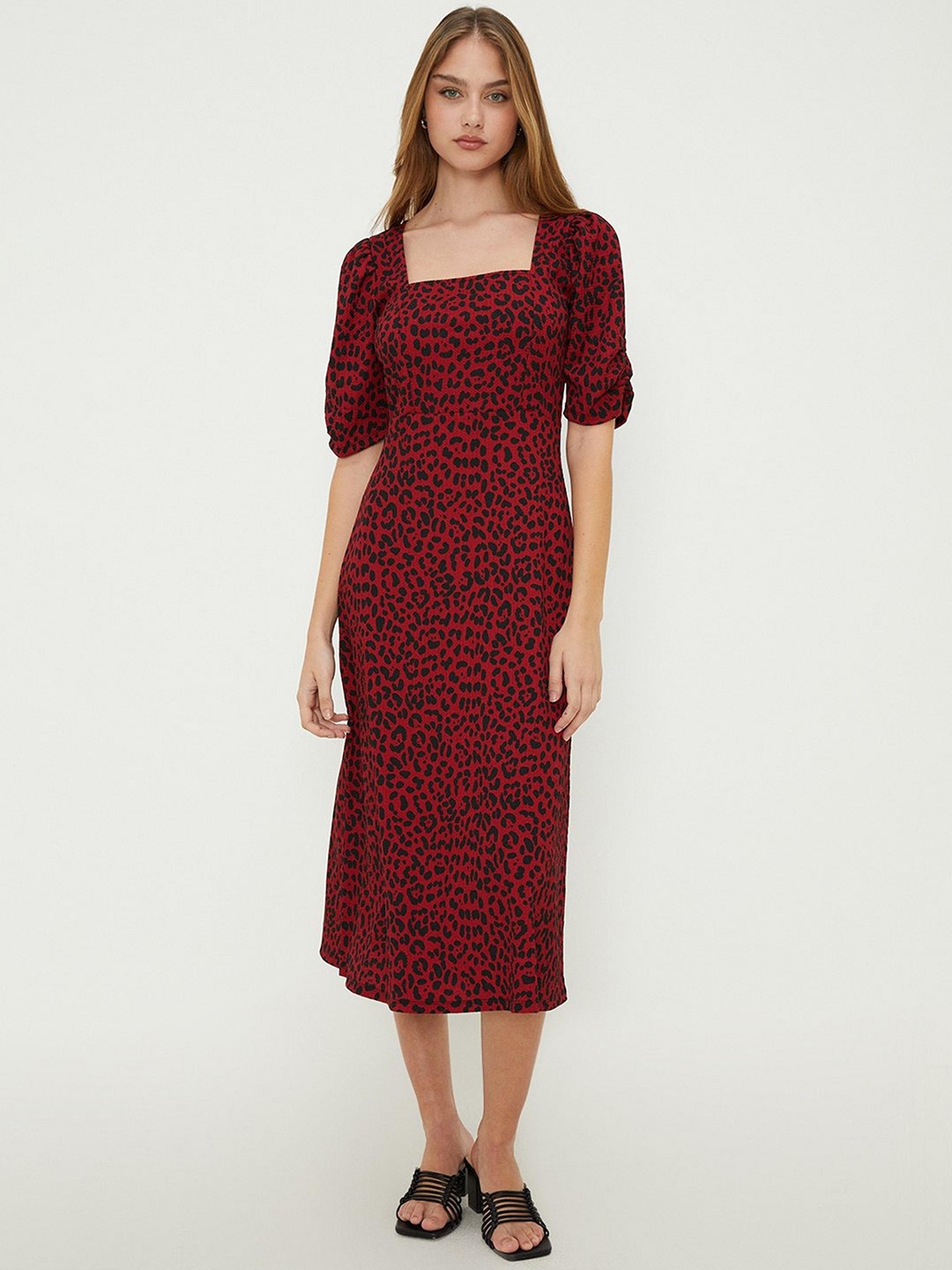 DOROTHY PERKINS Animal Print A-Line Midi Dress, Red
