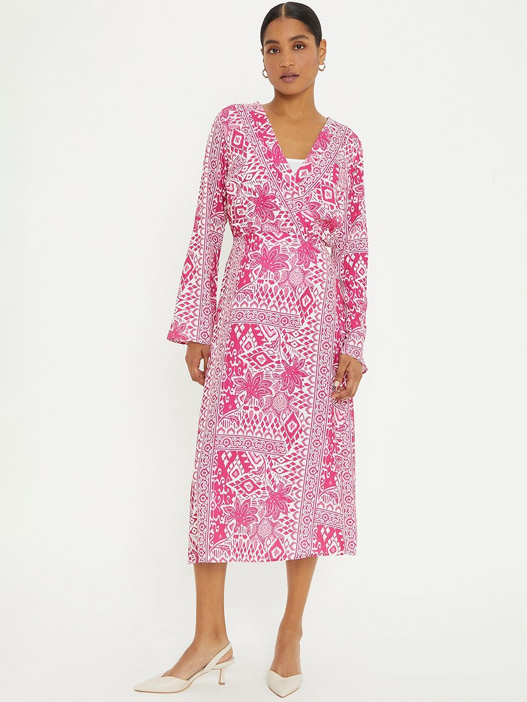 

DOROTHY PERKINS Ethnic Print Wrap Midi Dress, Pink