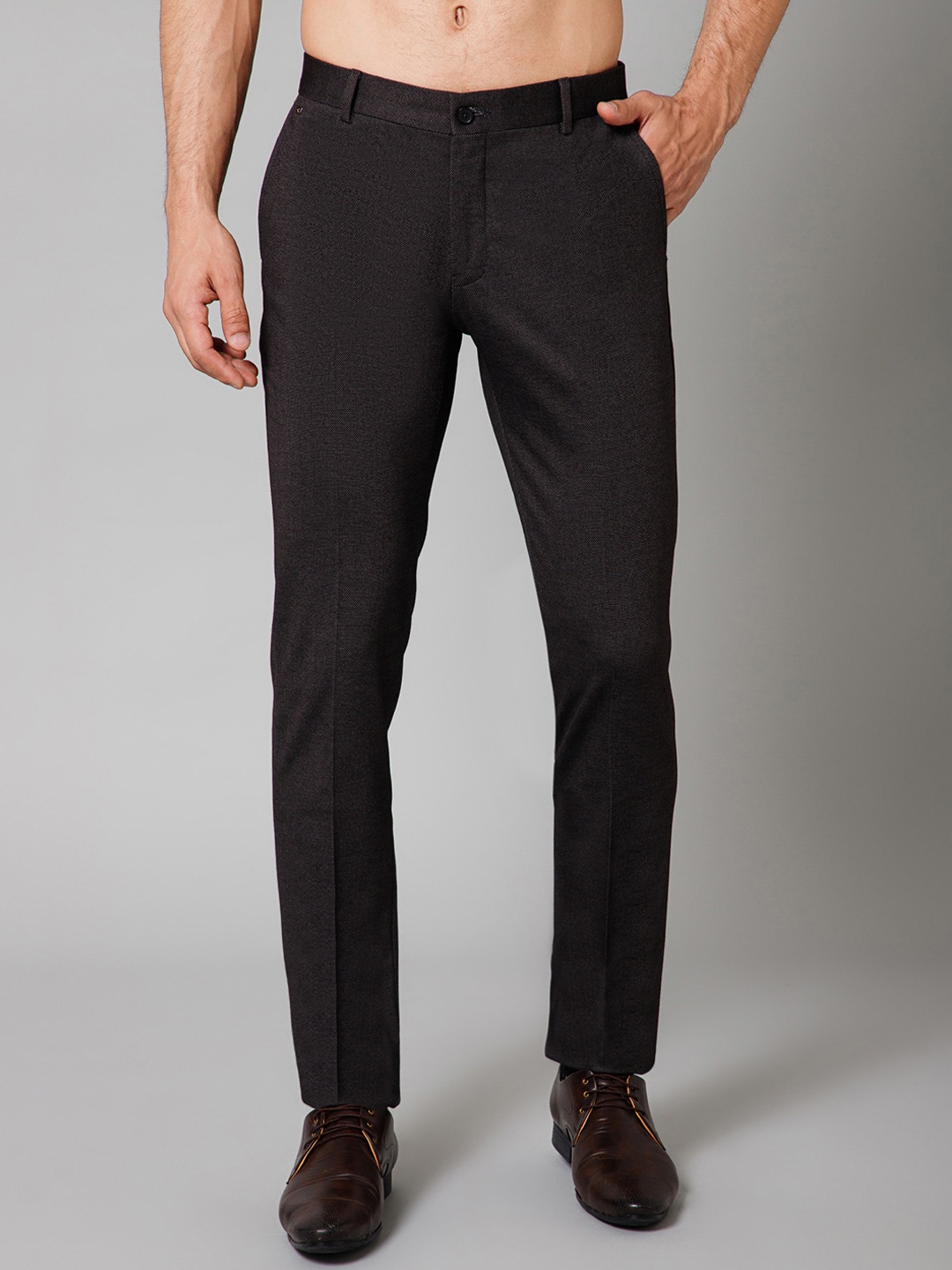 

Cantabil Men Black Mid-Rise Cotton Formal Trouser