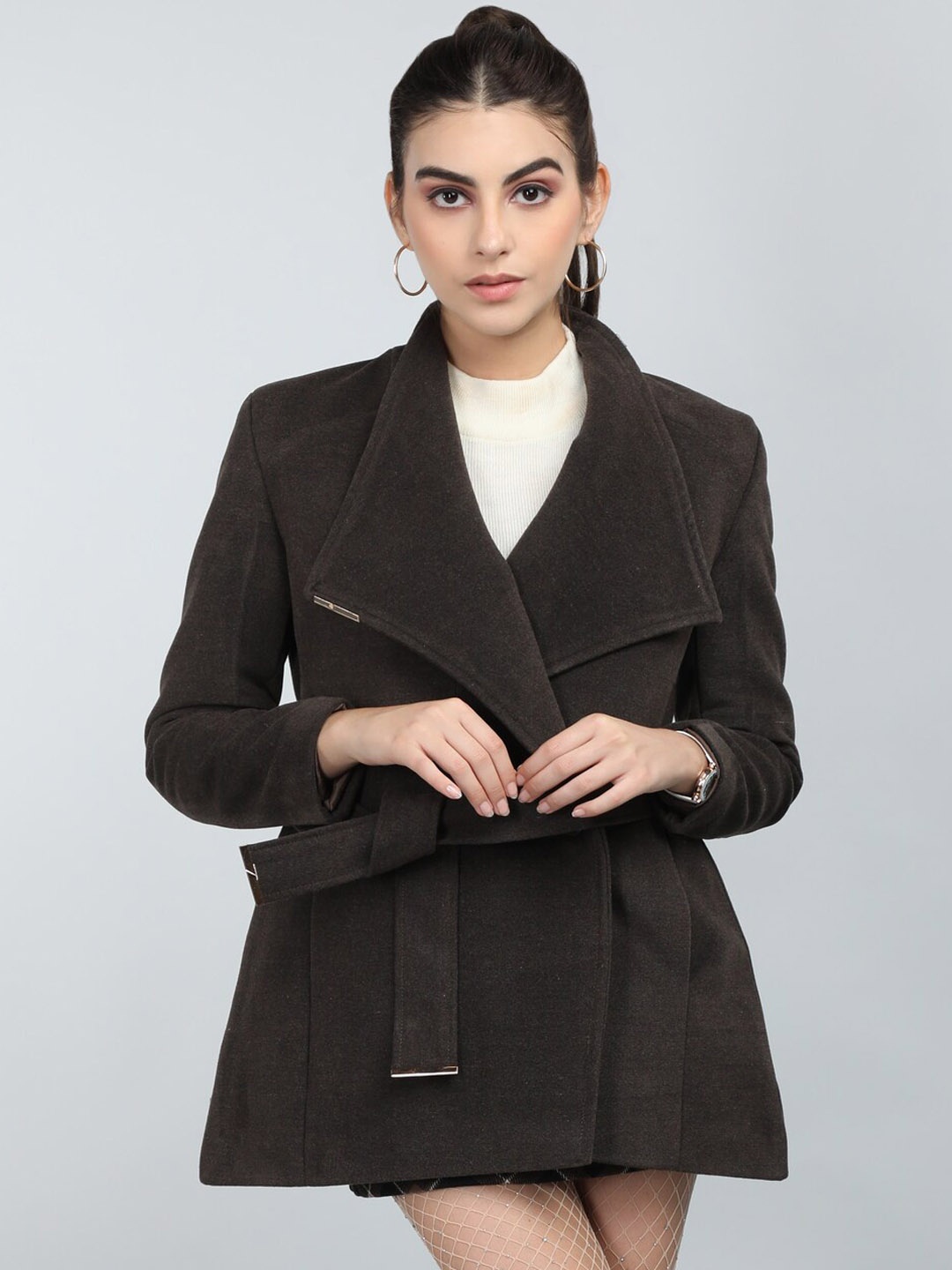 

HONNETE Double Breasted Coats, Coffee brown