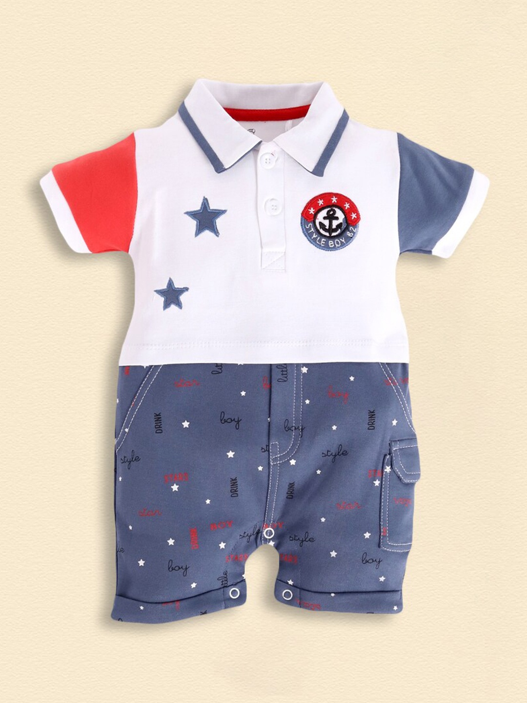 

BABY GO Infant Boys Printed Cotton Rompers, Navy blue