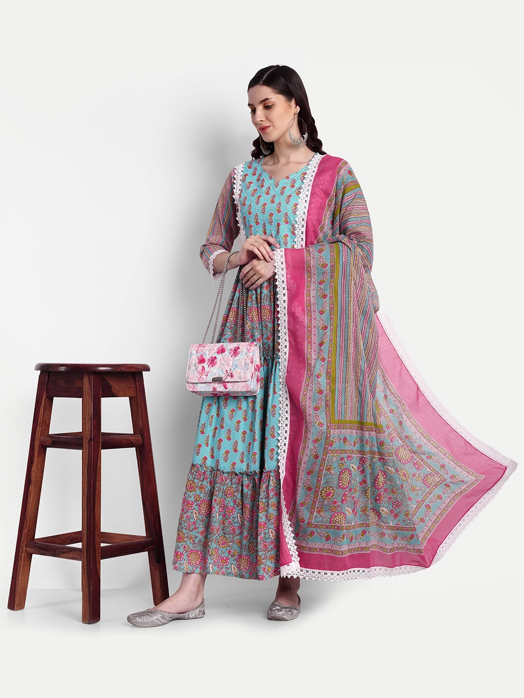 

githaan Ethnic Motifs Printed Pure Cotton Ethnic Dress, Brown