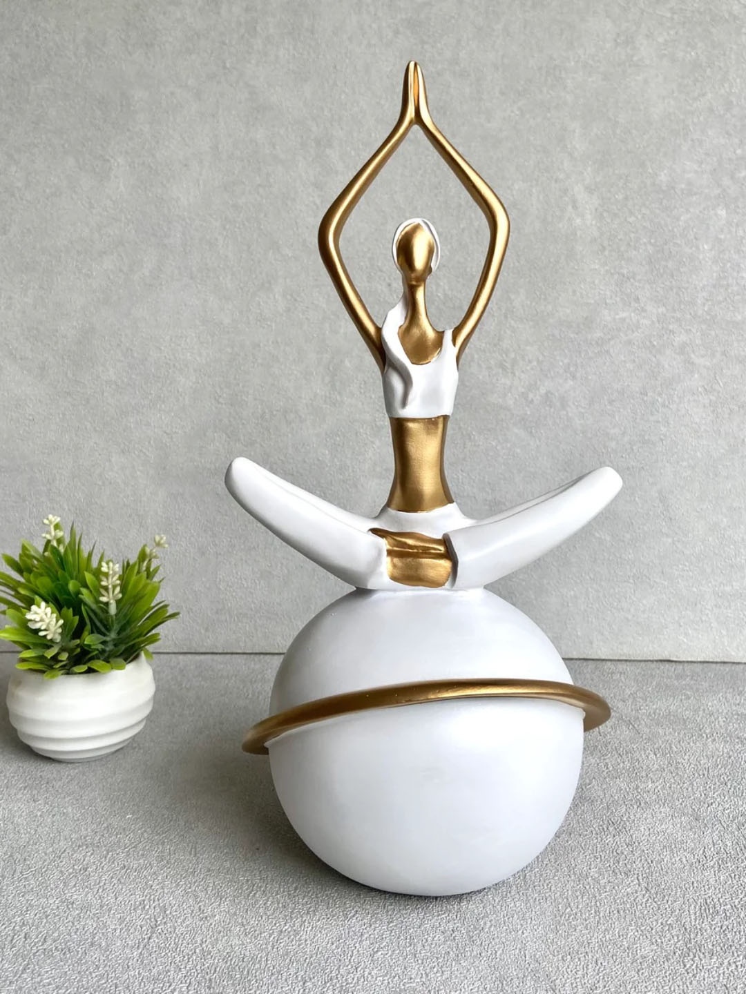 

House of Objects Evelyn White & Gold Toned Yoga Showpiece