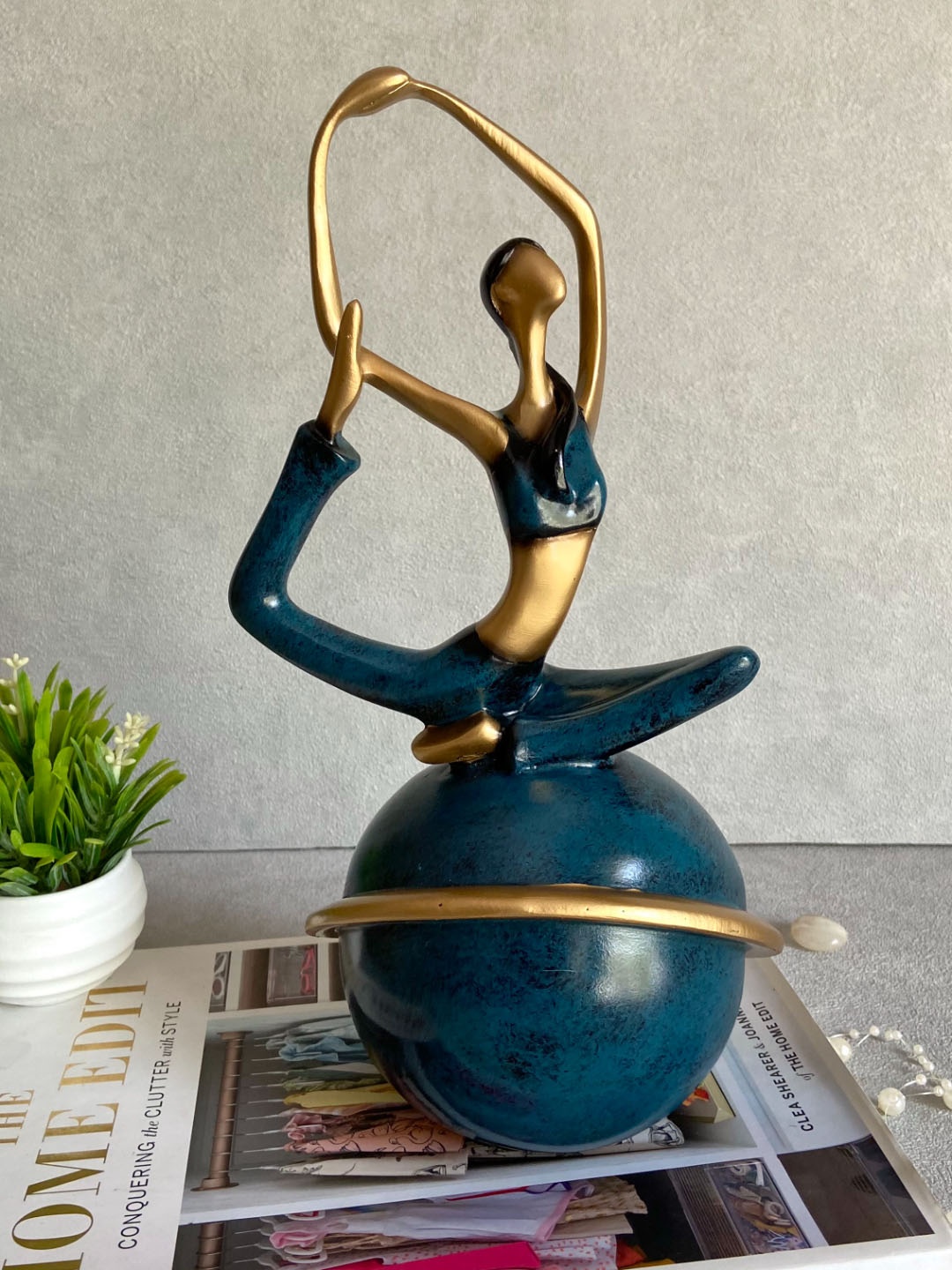 

House of Objects Evelyn Blue & Gold Toned Textured Yoga Figurines Showpiece