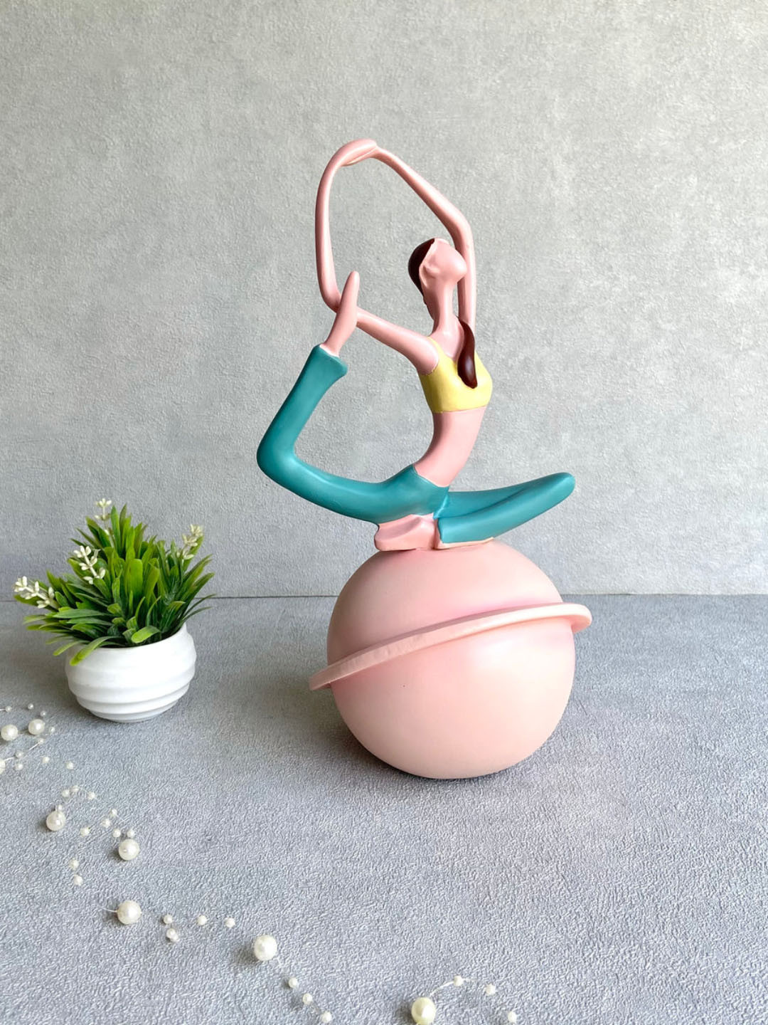 

House of Objects Maya Pink & Green 3 Pieces Yoga Figurine Showpieces