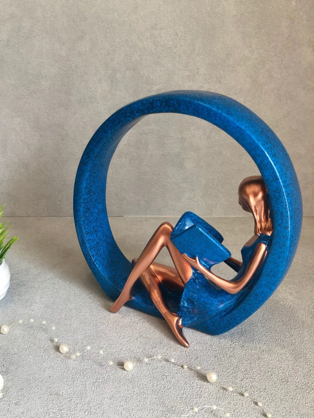 

House of Objects Kristina Blue And Rose Gold Toned Textured Figurine Showpiece