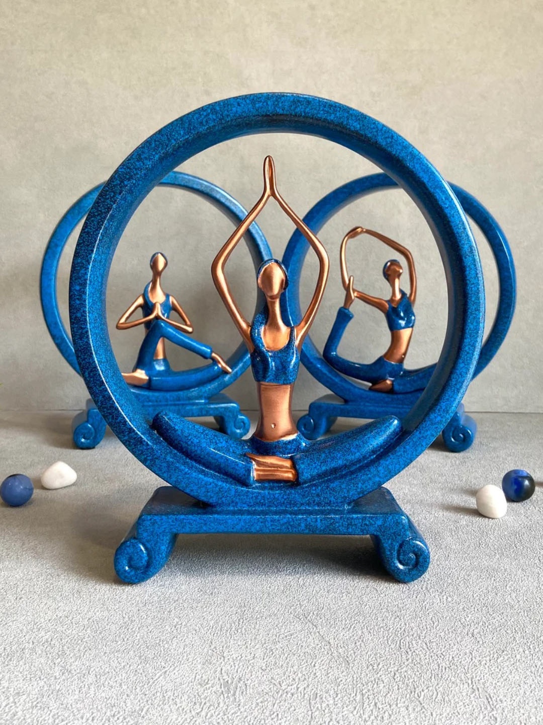 

House of Objects Kristina Blue & Rose God Toned 3 Pieces Yoga Showpieces
