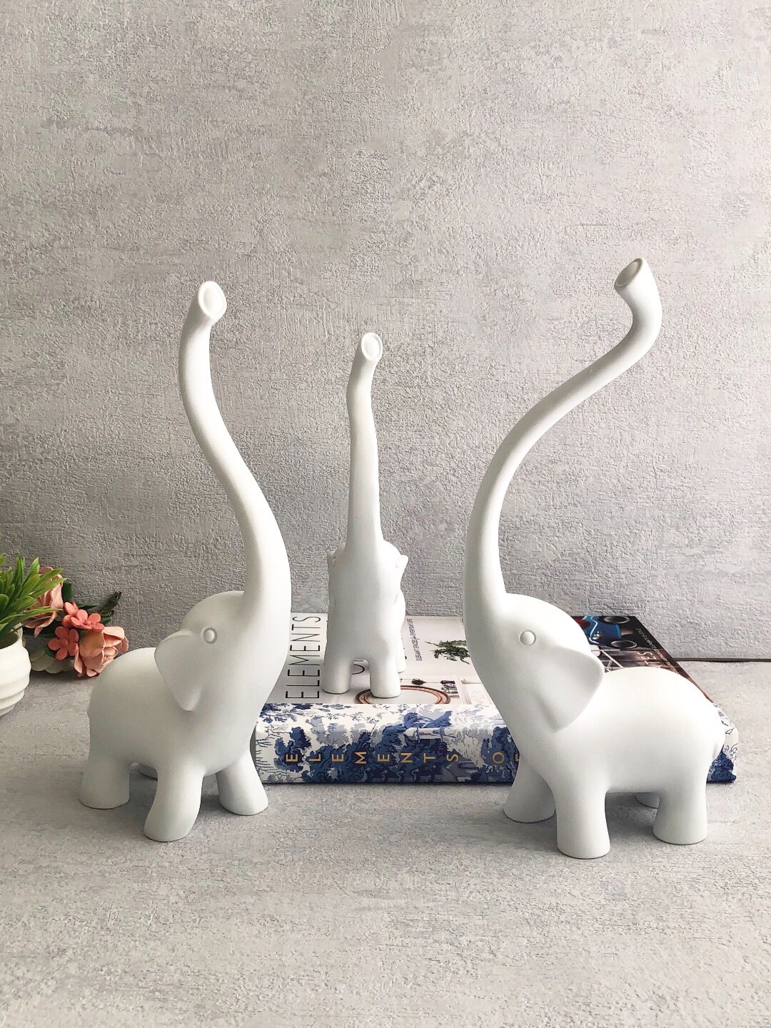

House of Objects White 3 Pieces Dumbo Elephant Sculpture Resin Figurine Showpiece