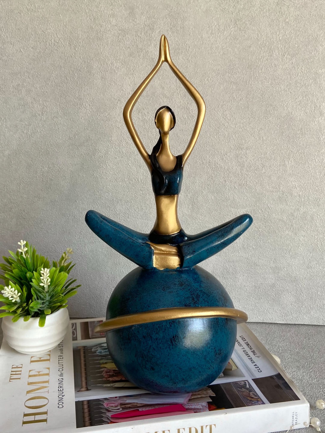 

House of Objects Evelyn Blue & Gold Toned Yoge Figurines Showpiece