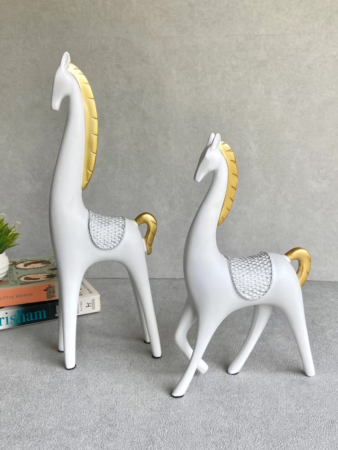 

House of Objects White 2 Pieces Willow Horse Sculpture Polyresin Showpieces