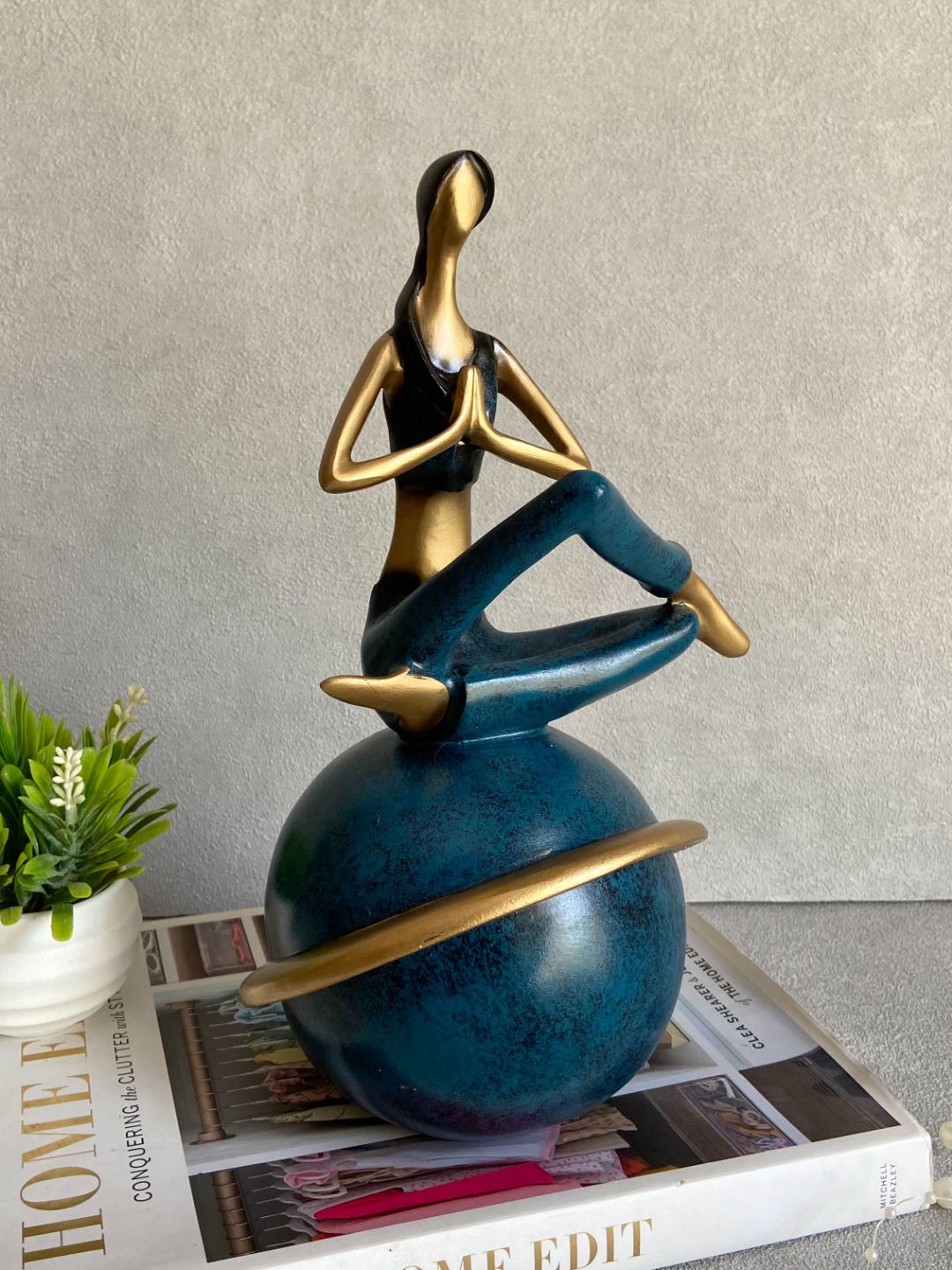 

House of Objects Evelyn Blue & Gold Toned Yoga Figurine Medium Size Showpiece
