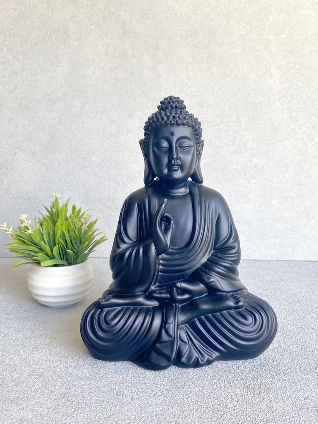 

House of Objects Black Textured Buddha Figurine Medium Size Showpiece
