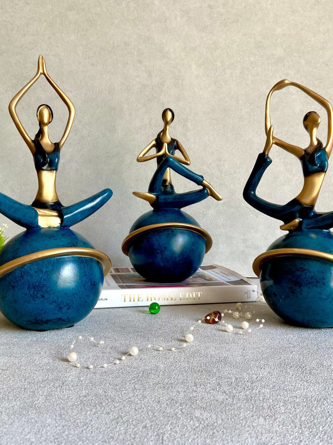 

House of Objects Blue 3 Pieces Evelyn Yoga Figurines Polyresin Showpiece