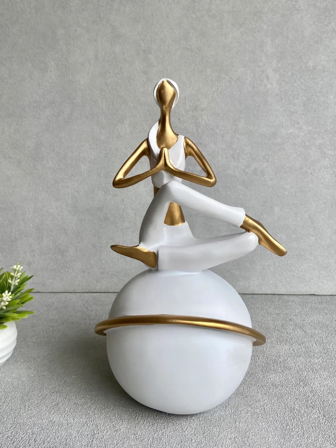 

House of Objects Evelyn White & Gold Toned Yoga Figurines Medium Size Showpiece