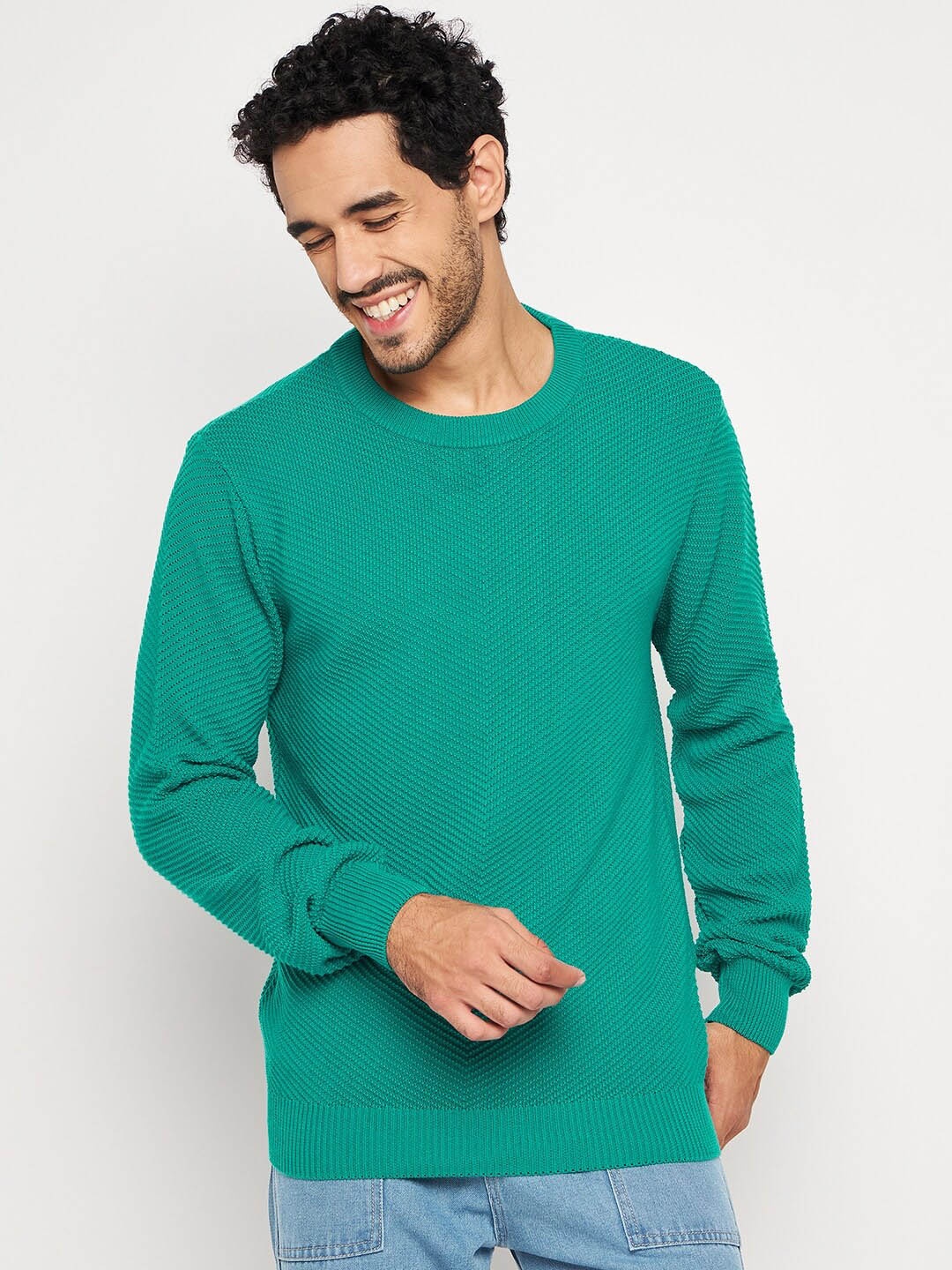 

Club York Self Design Cable Knit Cotton Pullover Sweater, Teal