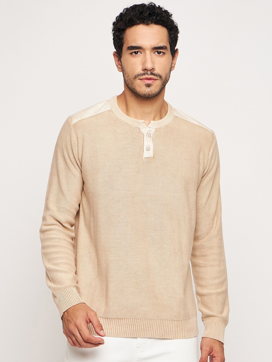 

Club York Striped Henley Neck Cotton Pullover, Khaki