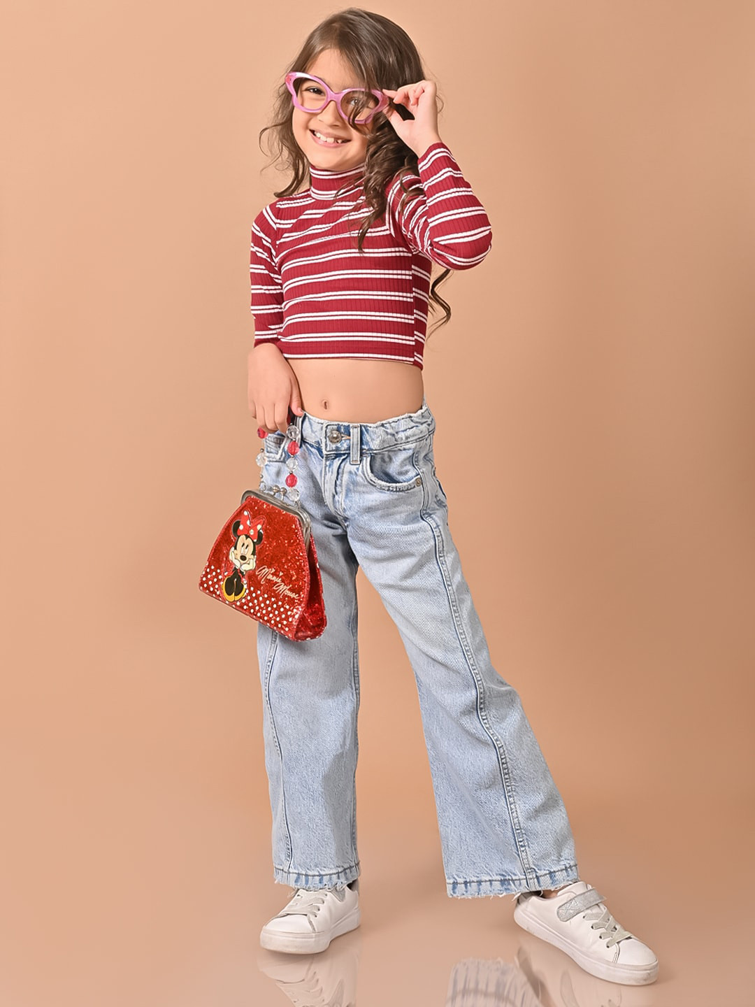 

LilPicks Girls Striped High Neck Fitted Crop Top, Maroon