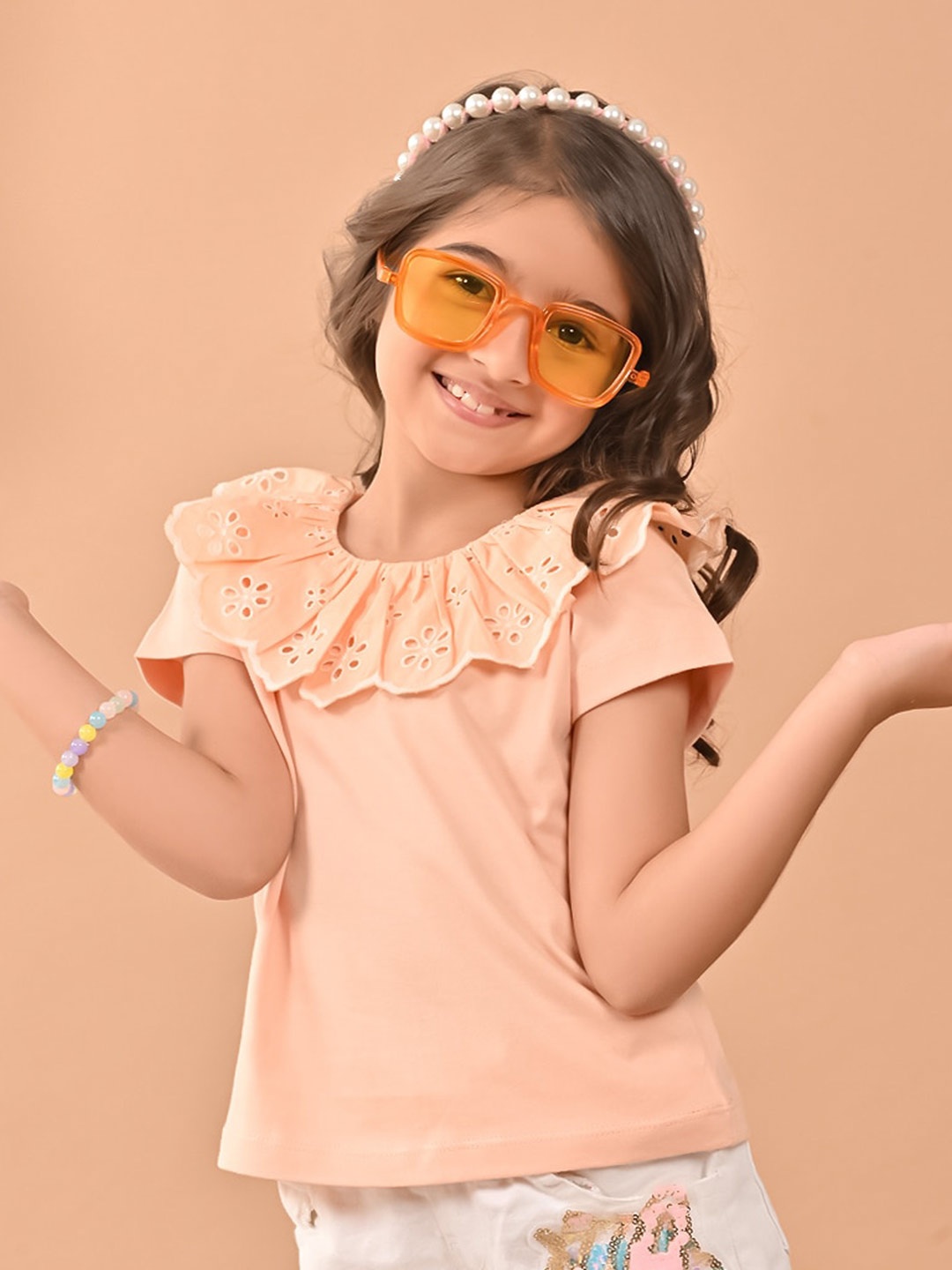 

LilPicks Girls Round Neck Regular Top, Peach