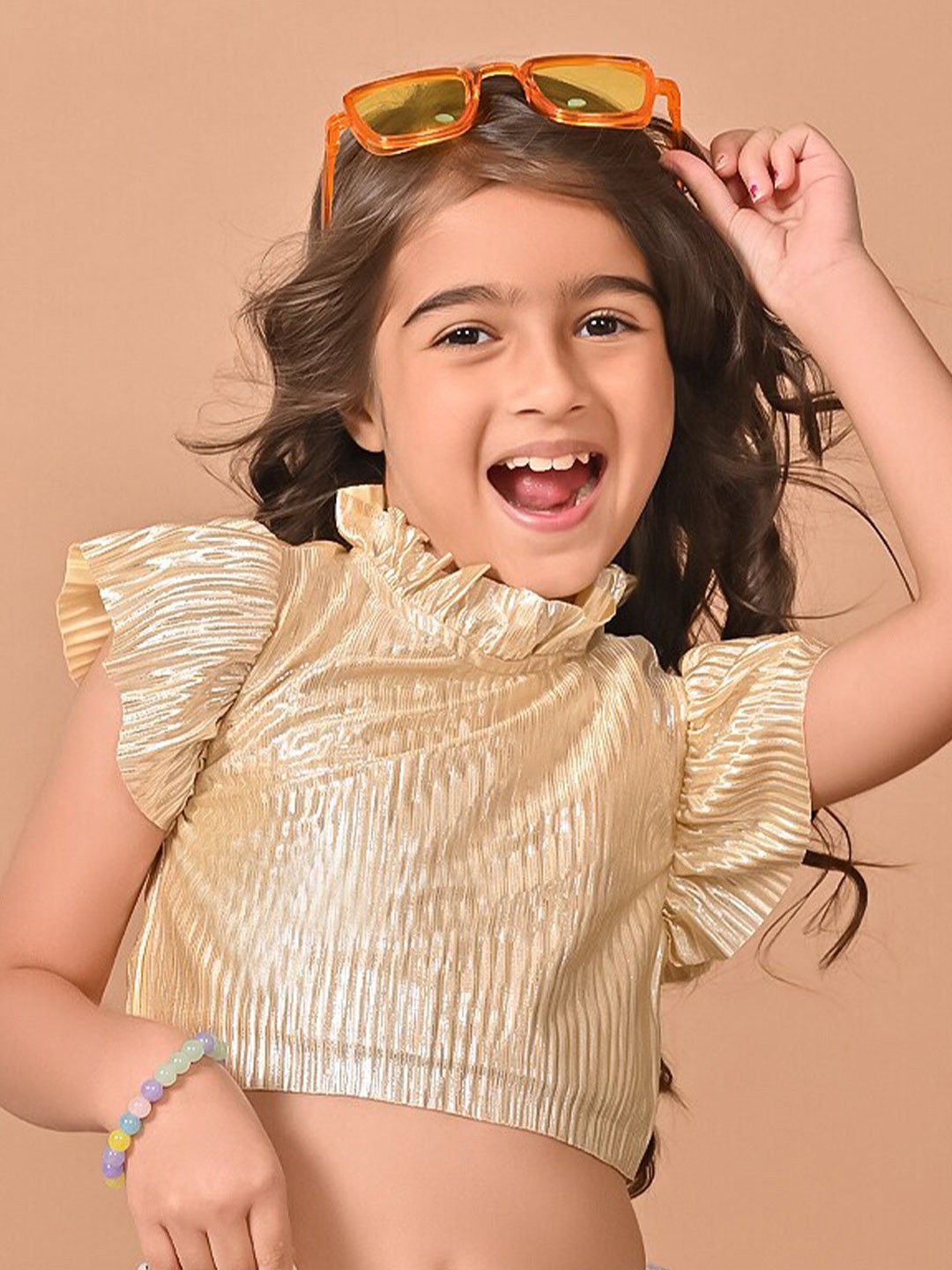

LilPicks Girls High Neck Crop Top, Gold