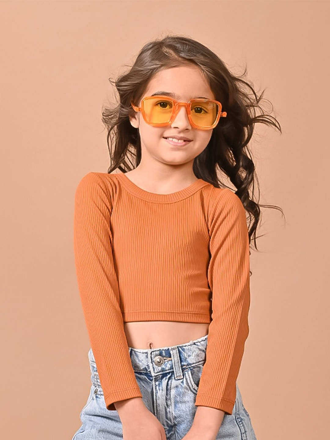 

LilPicks Girls Round Neck Fitted Crop Top, Rust