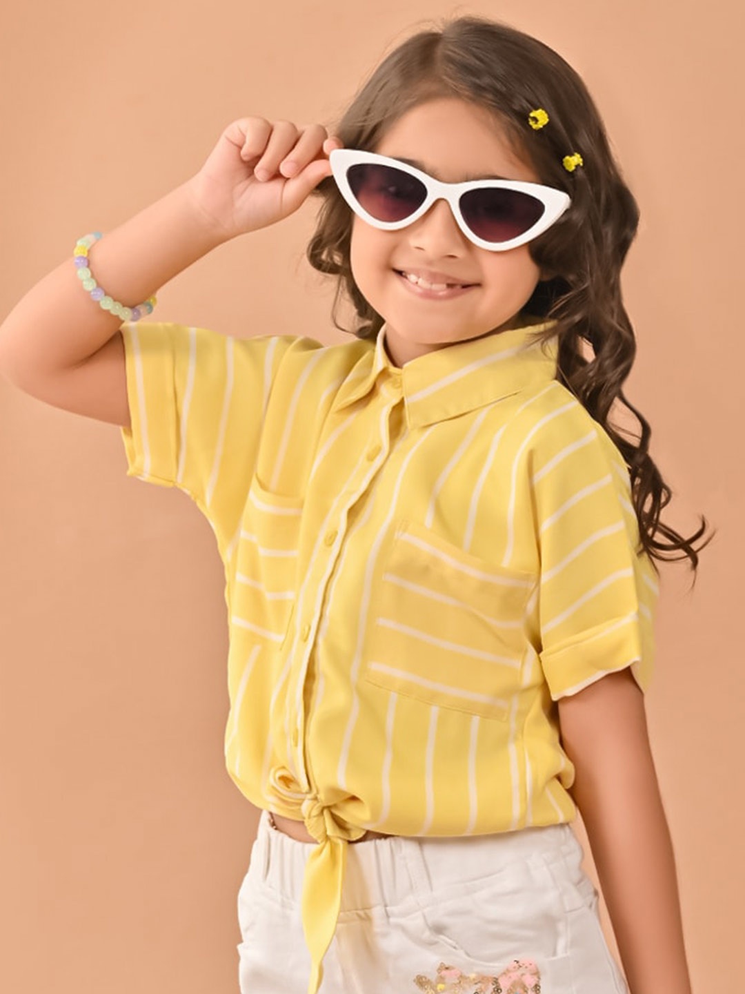 

LilPicks Girls Striped Shirt Collar Shirt Style Top, Yellow