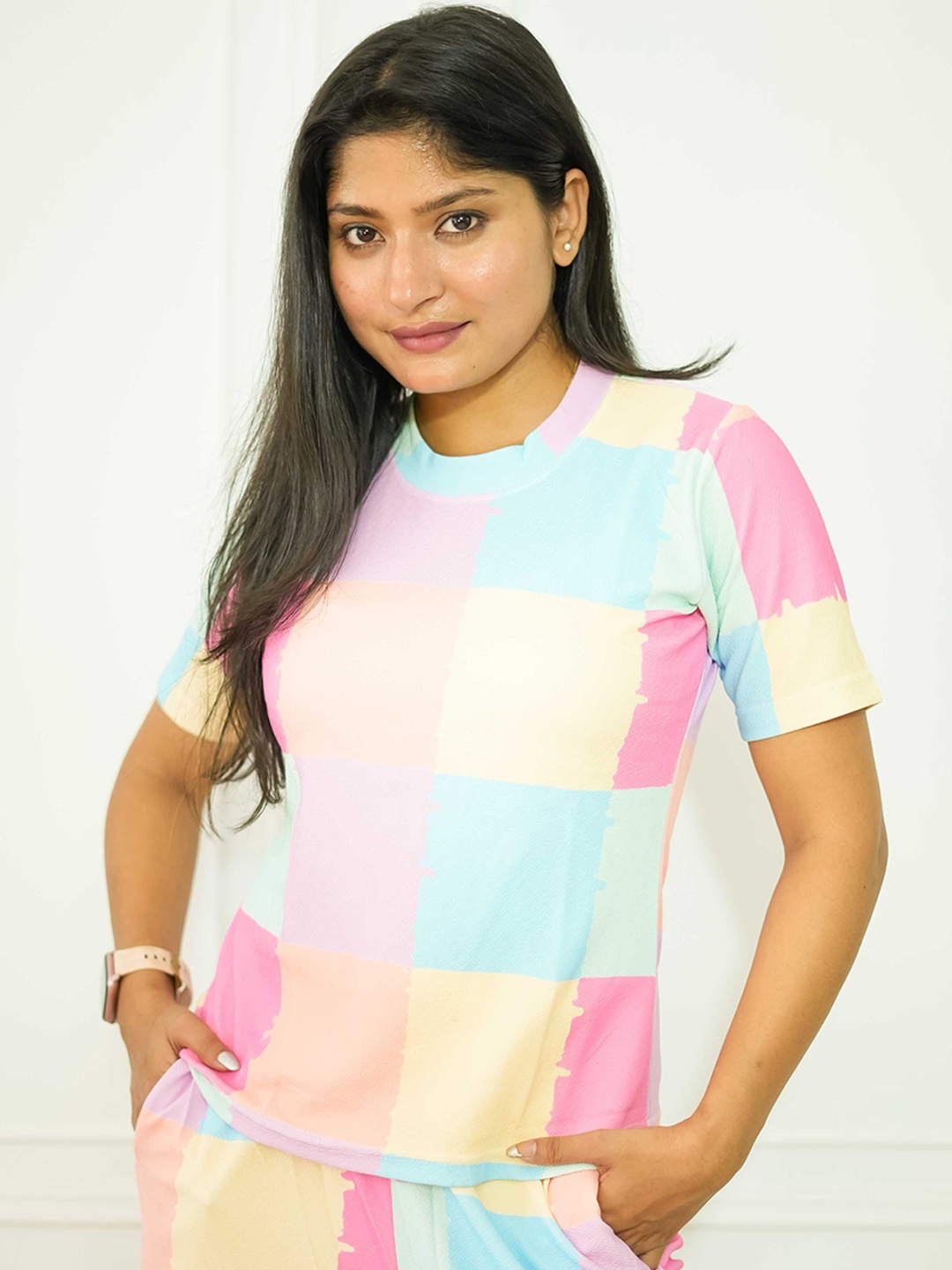 

Panzora Checked T-shirt With Joggers Co-Ords, Pink