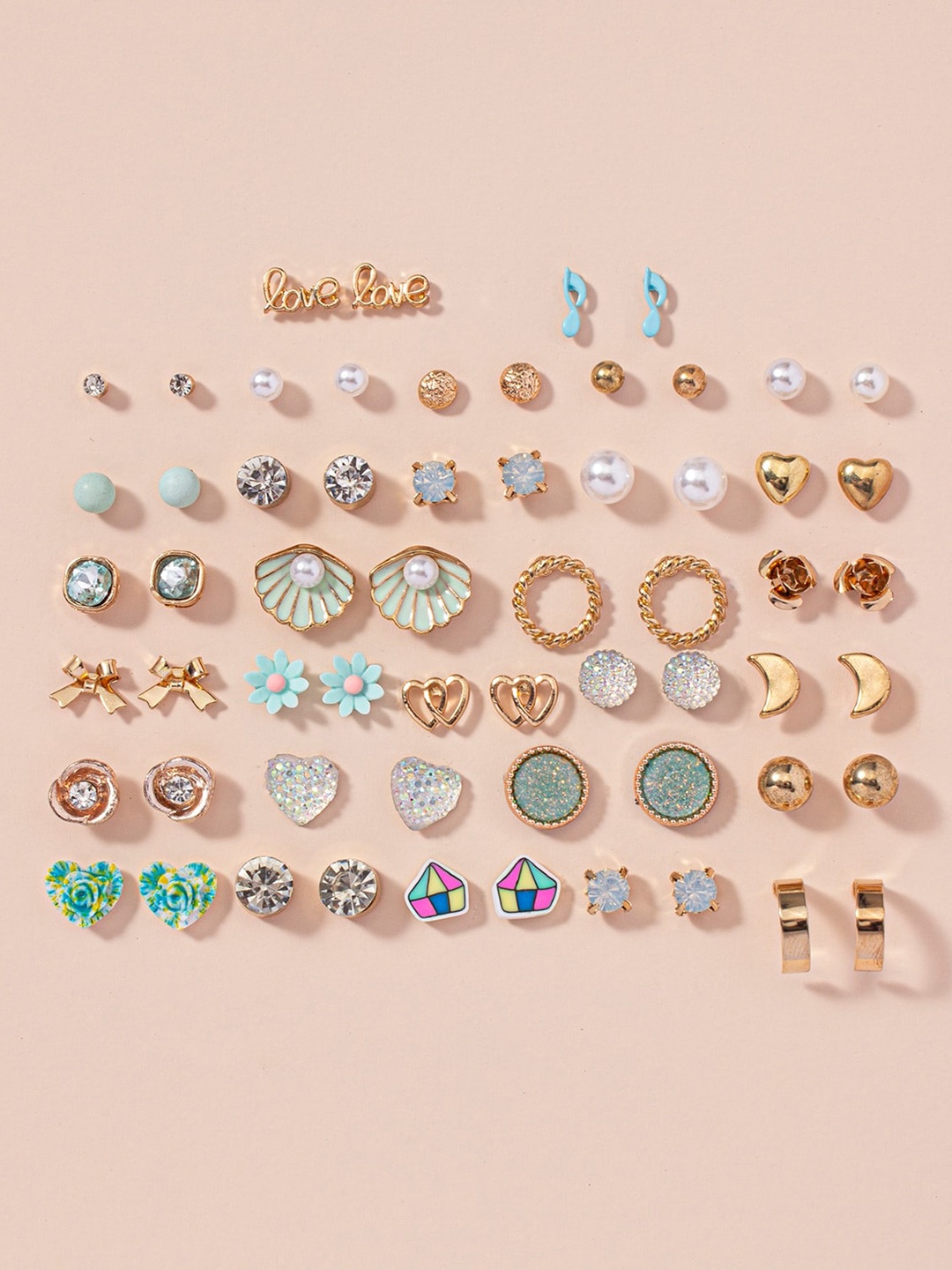

Shining Diva Fashion Set Of 30 Gold-Plated Contemporary Studs Earrings
