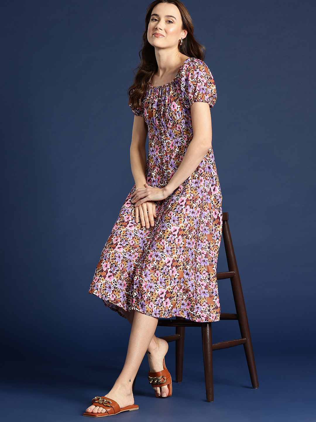 

Mast & Harbour Floral Print Ruched A-Line Midi Dress, Multi