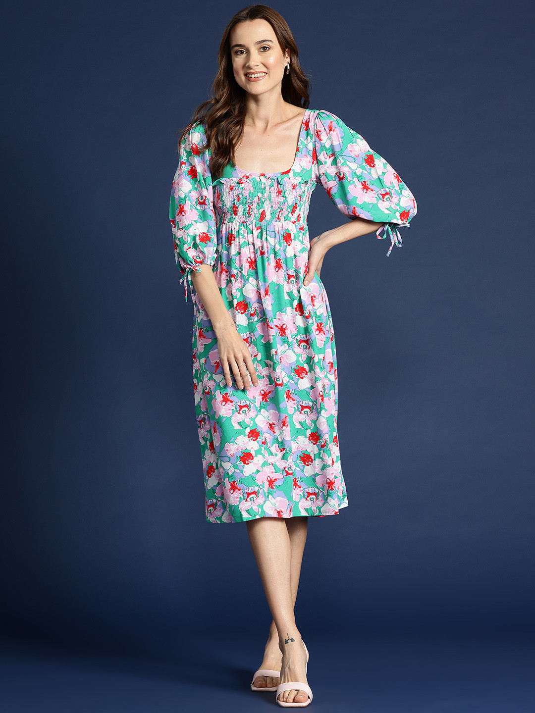 

Mast & Harbour Floral Print A-Line Midi Dress, Green