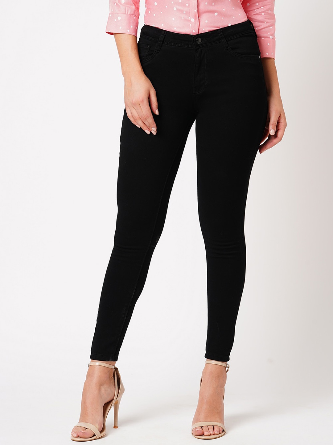 

Kraus Jeans Women Skinny Fit Clean Look High-Rise Stretchable Jeans, Black