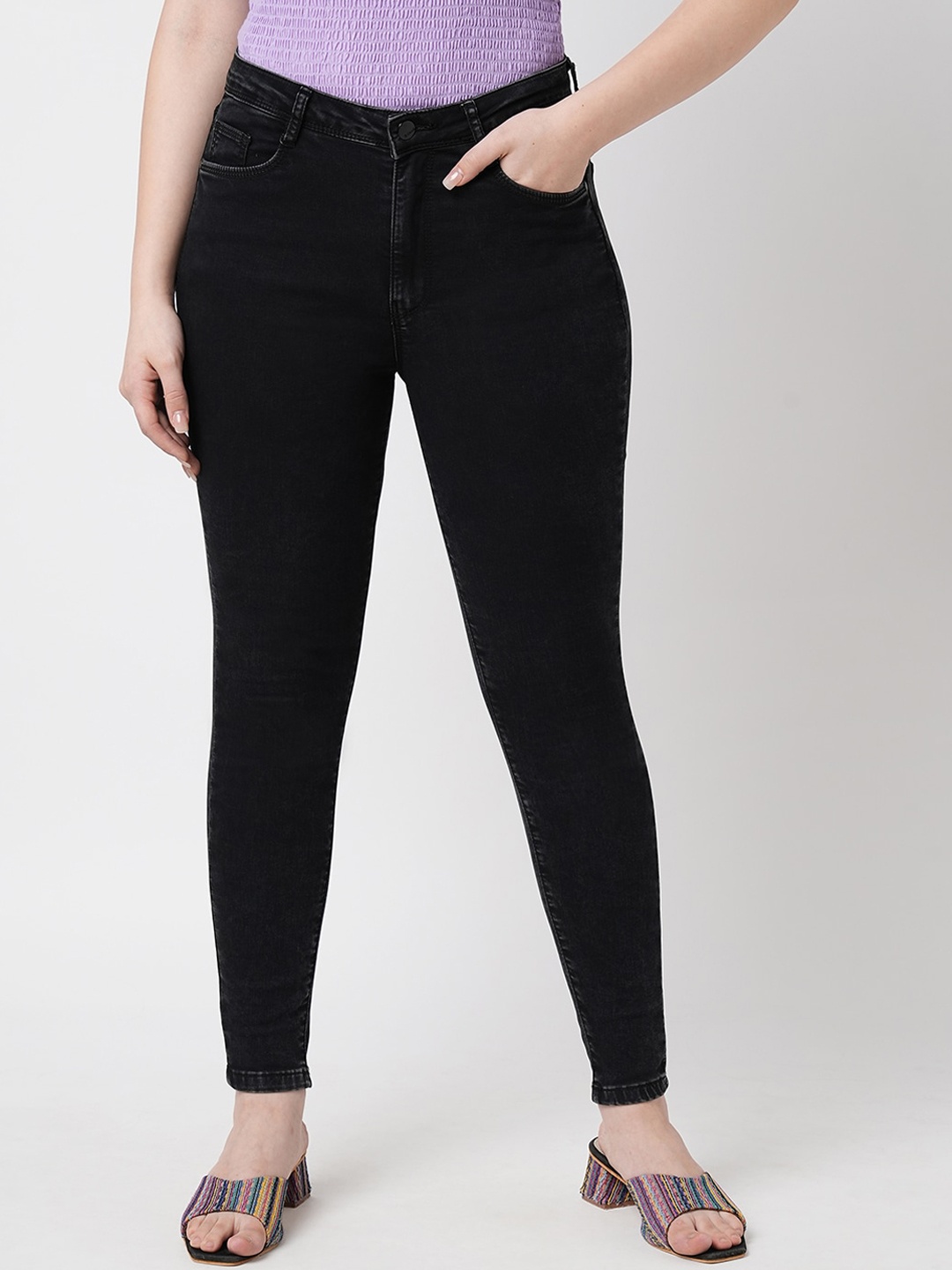 

Kraus Jeans Women Skinny Fit High-Rise Stretchable Jeans, Black