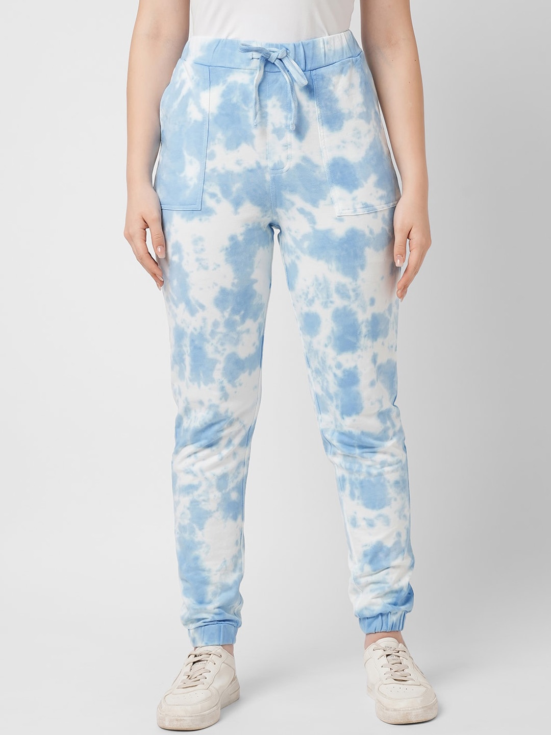 

Kraus Jeans Women Abstract Printed Pure High-Rise Pure Cotton Joggers, Blue