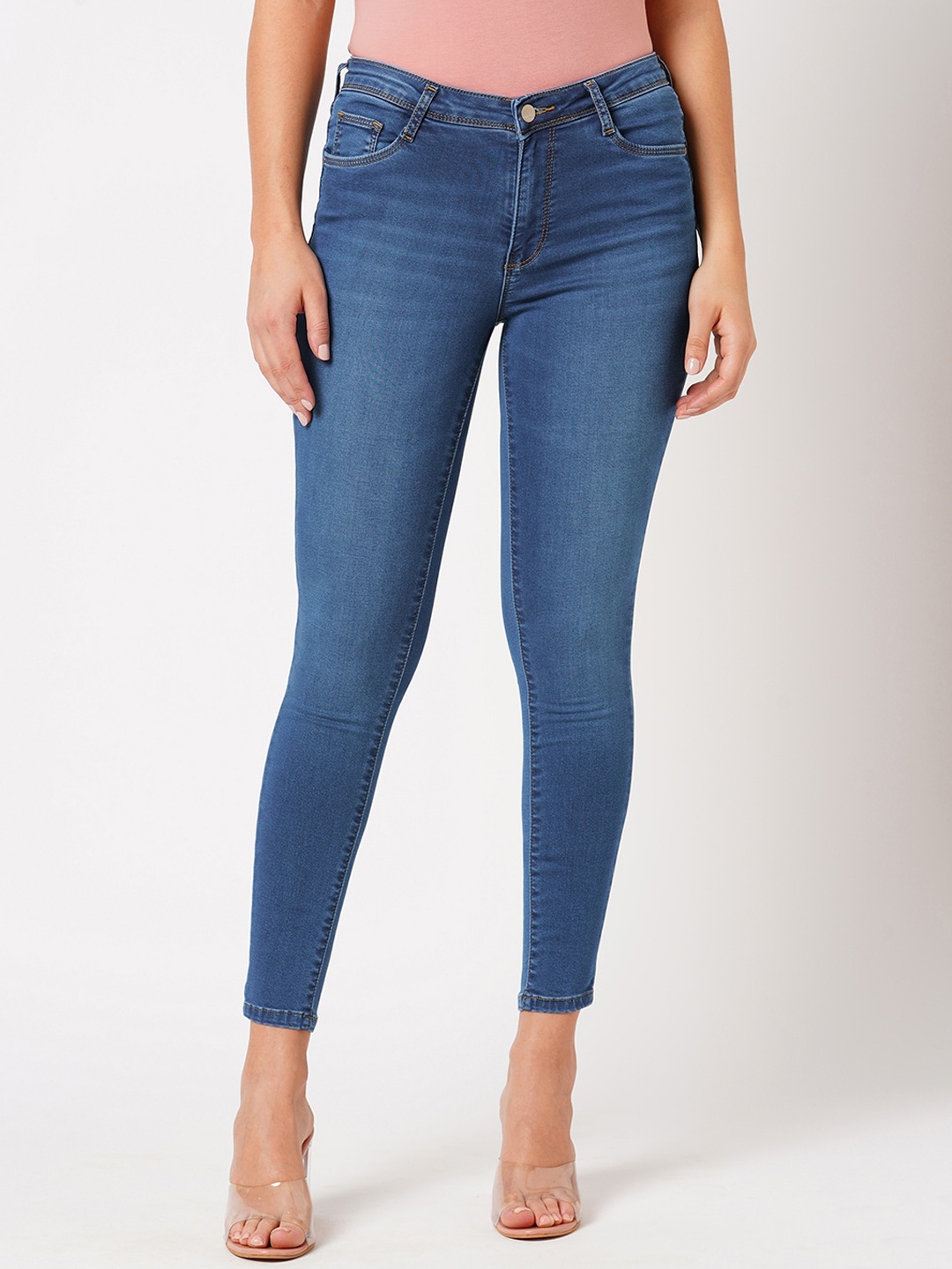 

Kraus Jeans Women Skinny Fit High-Rise Clean Look Light Fade Jeans, Blue