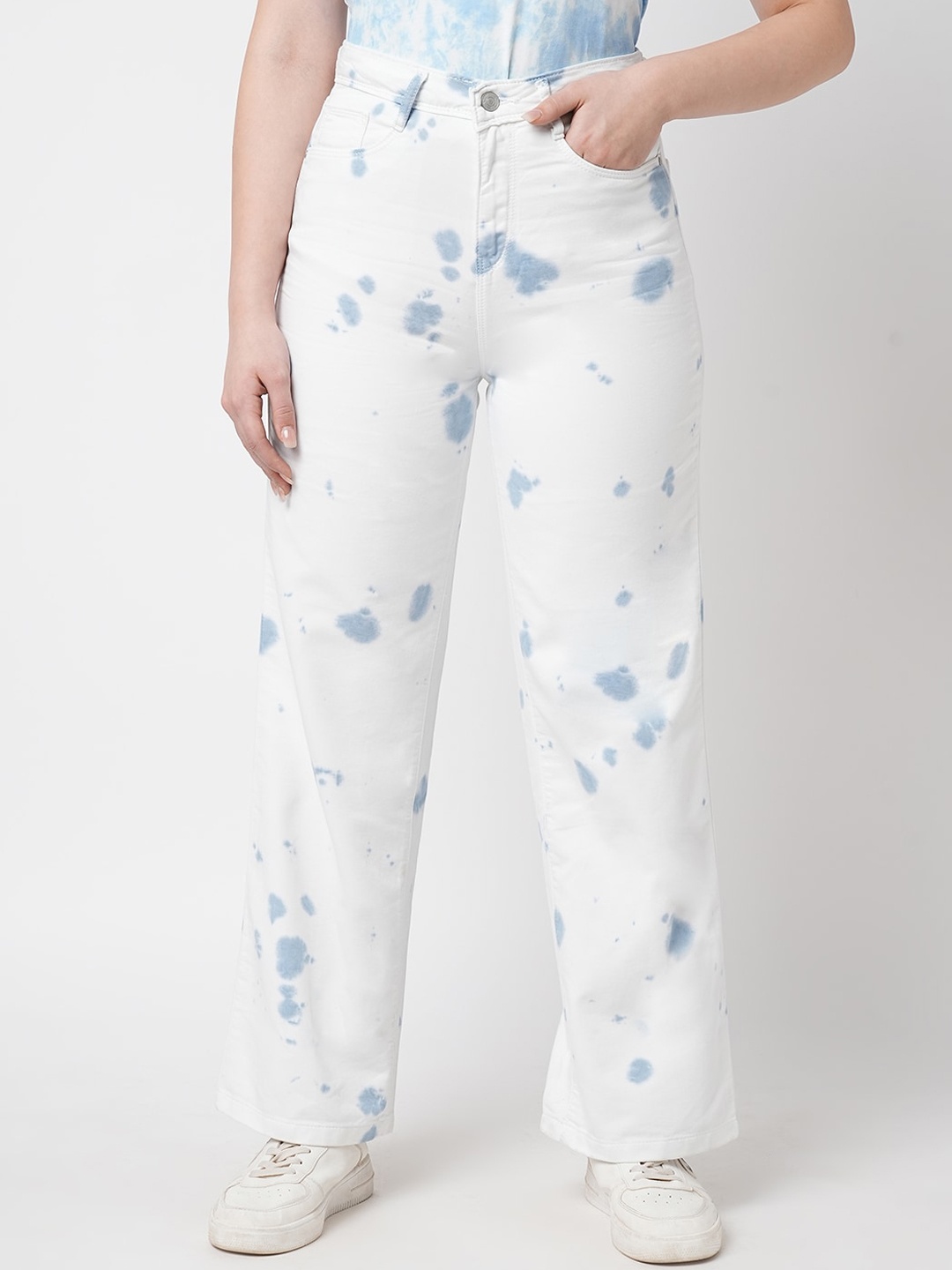 

Kraus Jeans Women Wide Leg High-Rise Clean Look Heavy Fade Jeans, White